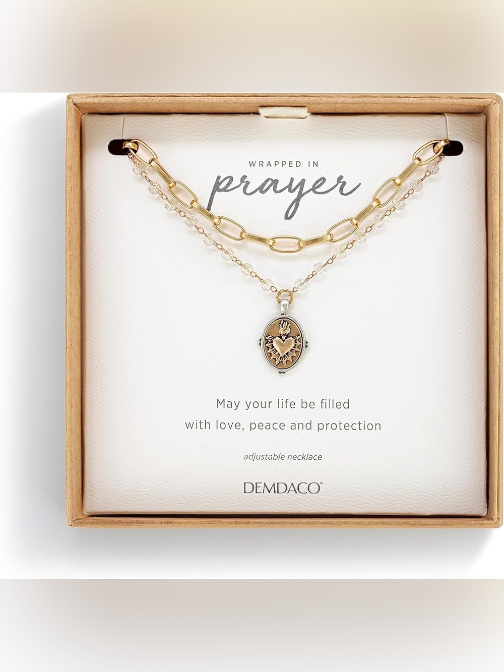 NWT Demdaco Two-Tone Heart Layered beaded Necklace - Gift - Gold & Silver